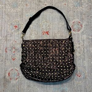 Blue elegance studded handbag hobo shoulder bag